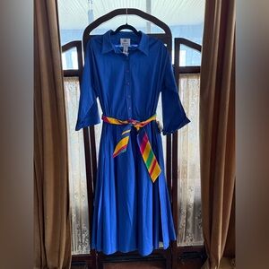 Vintage blue 100% cotton dress rainbow belt XL